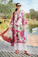 Floral Charm 3-Piece Unstitched Lawn Suit – Pink & Maroon