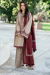 Zara Shahjahan Inspired 3-Piece Embroidered Lawn Suit – Maroon & Beige