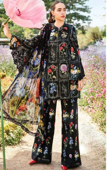 Pakistani Embroidered Black Kurta Set with Floral Design