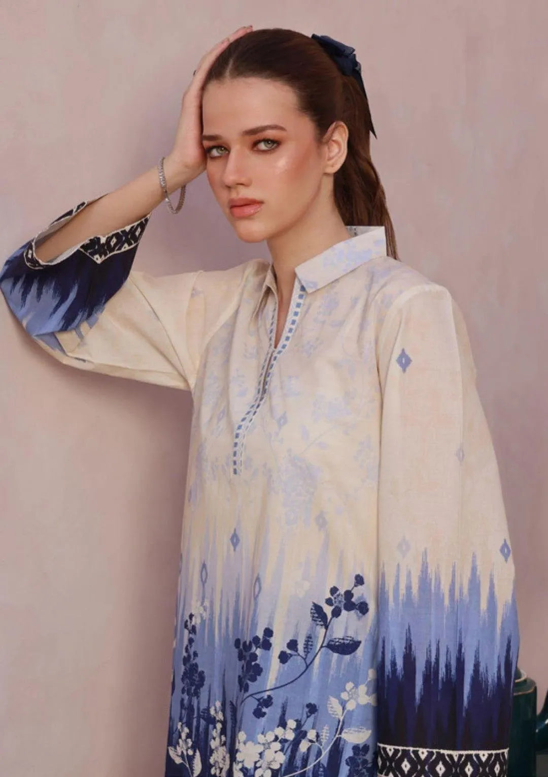 Midnight Bloom 3-Piece Unstitched Lawn Suit – Navy Blue & White