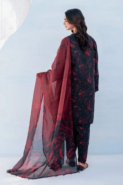 Embroidered Red Black Suit Set