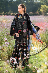 Pakistani Embroidered Black Kurta Set with Floral Design