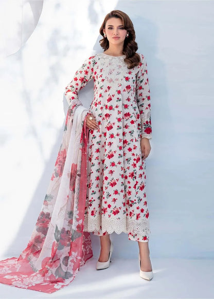 Floral Grace Printed Kurta – White & Red