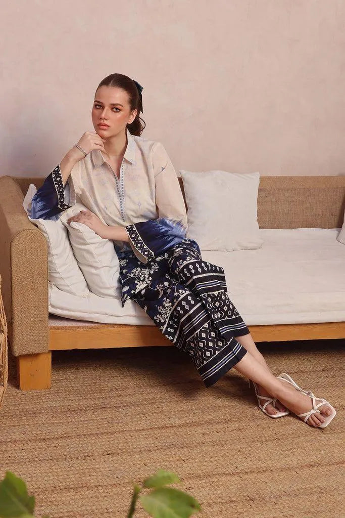 Midnight Bloom 3-Piece Unstitched Lawn Suit – Navy Blue & White
