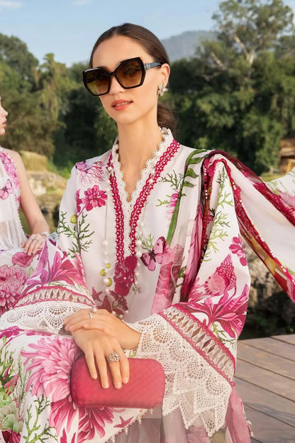 Floral Charm 3-Piece Unstitched Lawn Suit – Pink & Maroon