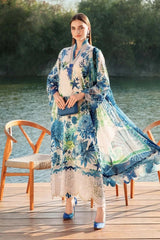 Blue Garden 3-Piece Unstitched Lawn Suit – Blue & White