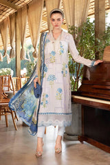Blue Bloom 3-Piece Unstitched Lawn Suit – White & Blue